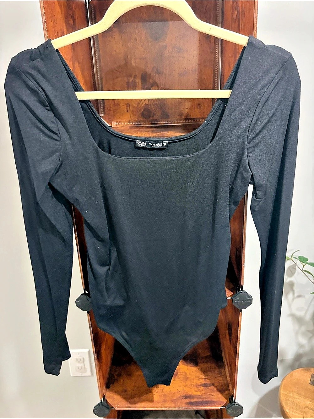 Zara Long Sleeve Square Neck Bodysuit Black Size Small